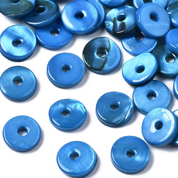 

PandaHall Spray Painted Natural Freshwater Shell Beads, Disc/Flat Round, Heishi Beads, Dodger Blue, 7x1.5~2mm, Hole: 1.5mm Freshwater Shell...