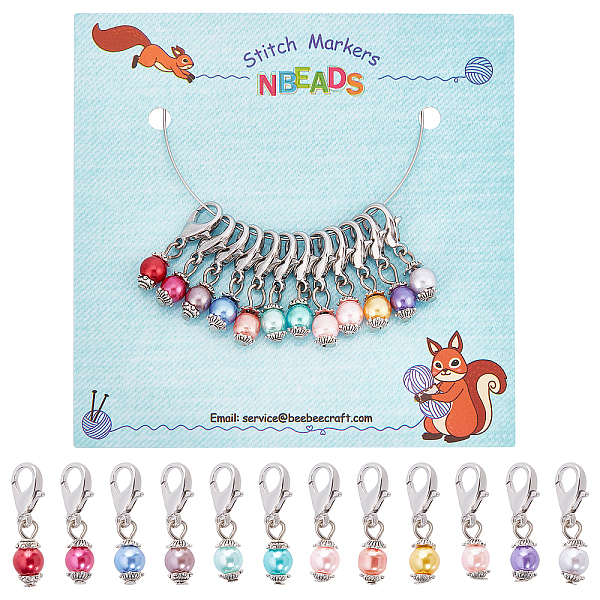 

PandaHall 12 Pcs Glass Pearl Stitch Markers, Alloy Enamel Crochet Stitch Marker Charms Locking Stitch Marker for Knitting Weaving Sewing..., Multicolor