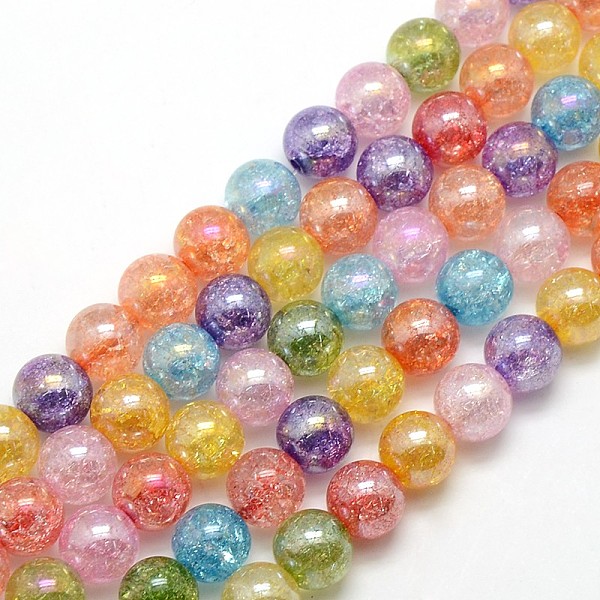 Electroplate AB Color Plated Synthetic Crackle Quartz Round Beads Strands