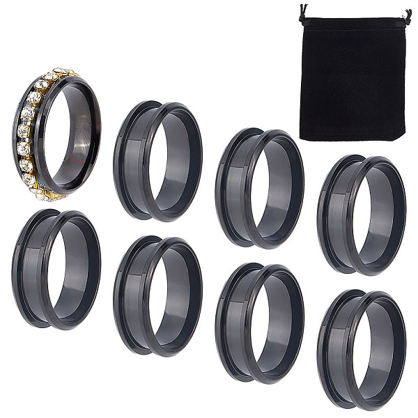 

PandaHall UNICRAFTALE 10Pcs Gunmetal Blank Core Ring Size 10 Stainless Steel Grooved Finger Ring for Inlay Round Empty Ring Blanks with...