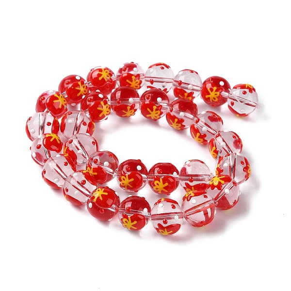 

PandaHall Chinese Style Transparent Glass Enamel Beads Strands, Round with Pattern, Bag, 12~13x11.5mm, Hole: 1.6mm, about 30pcs/strand..., Red