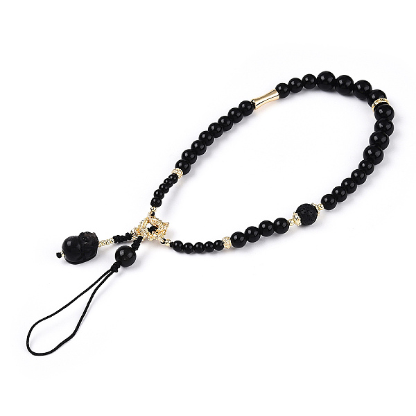 

PandaHall Natural Gold Obsidian & Limestine & Obsidian & Black Agate & Brass Mobile Phone Straps, for His-and-Hers Nylon Cord Mobile...