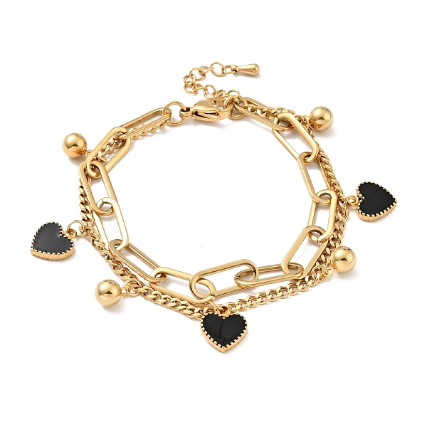 

PandaHall Resin Heart and Round Ball Charm Multi-strand Bracelet, Vacuum Plating 304 Stainless Steel Double Layered Chains Bracelet for...