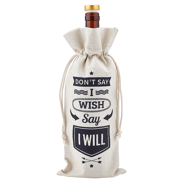 PandaHall CREATCABIN Cotton Wine Gift Bag Don't Say I Wish Say I Will Wine Bottle Bags with Drawstring for Friend Client Teacher...