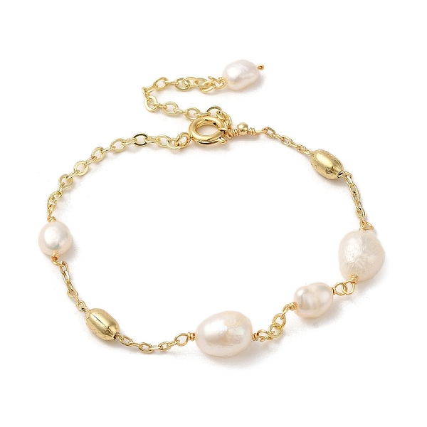

PandaHall Natural Pearl Beaded Bracelets, with Brass Chains, Real 14K Gold Plated, 6-7/8 inch(17.6cm) Pearl
