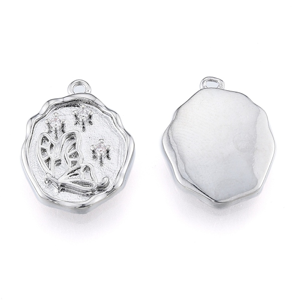 

PandaHall Brass Micro Pave Clear Cubic Zirconia Pendants, Cadmium Free & Nickel Free & Lead Free, Oval with Butterfly, Real Platinum Plated...