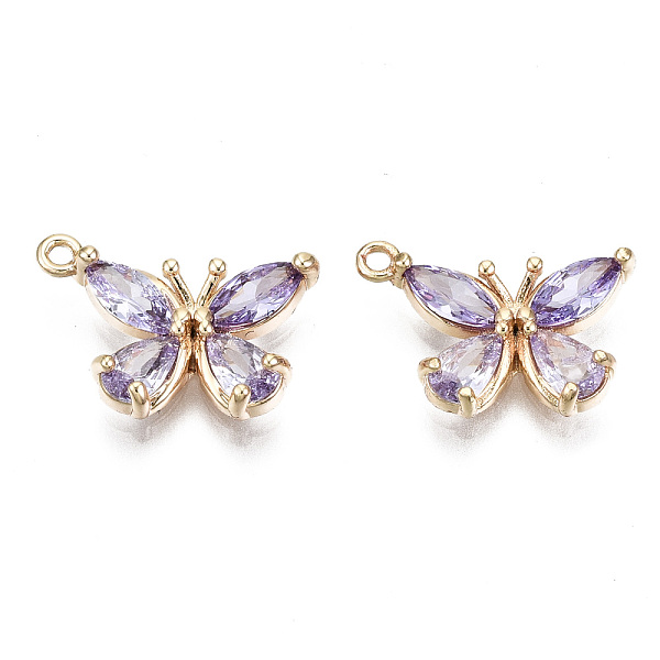 

PandaHall Real 18K Gold Plated Brass Micro Pave Cubic Zirconia Pendants, Nickel Free, Butterfly, Lilac, 10.5x15x3mm, Hole: 1.2mm Brass+Cubic..., Purple