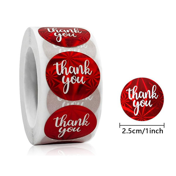 

PandaHall Self-Adhesive Paper Thank You Roll Stickers, Laser Style Round Dot Gift Tag Sticker, for Party Presents Decoration, Red, 25mm...