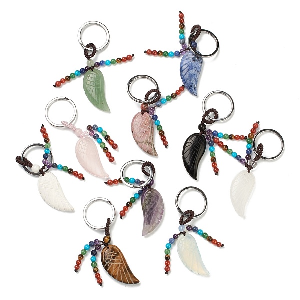 

PandaHall Chakra Jewelry, Gemstone Keychain, with Brass Split Key Rings and Nylon Thread, Carved Wing, Platinum, 7.5cm Mixed Stone Wing