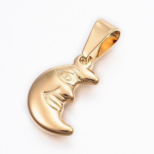

PandaHall 304 Stainless Steel Pendants, Moon, Golden, 20x13x3.5mm, Hole: 9x4.5mm 304 Stainless Steel Moon
