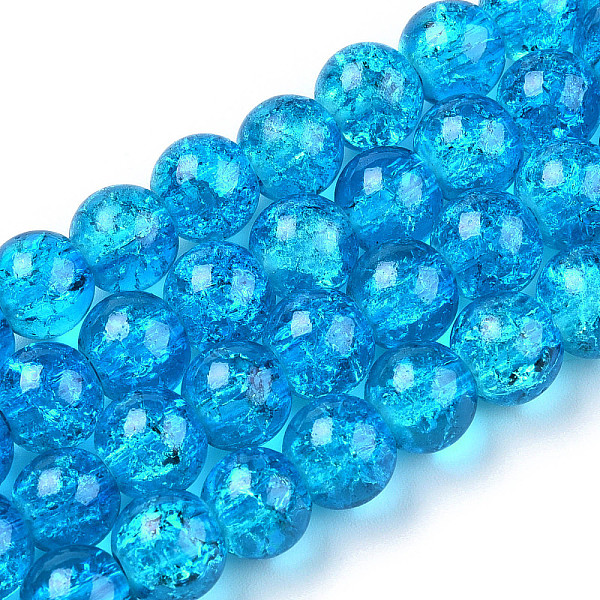 

PandaHall Spray Painted Crackle Transparent Glass Beads Strands, Round, Deep Sky Blue, 6mm, Hole: 1.3~1.6mm, about 133pcs/strand, 31.4 inch...