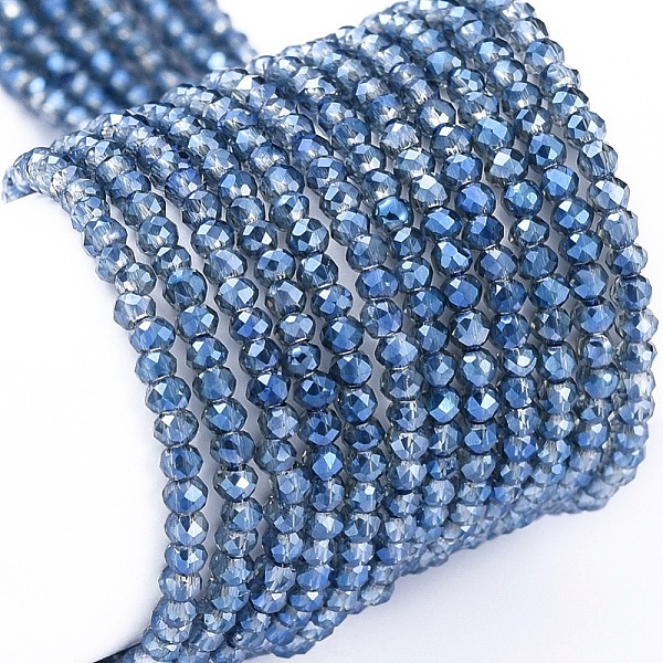 

PandaHall Electroplate Glass Beads Strands, Full Rainbow Plated, Faceted, Rondelle, Marine Blue, 2x1.5mm, Hole: 0.6mm, about...