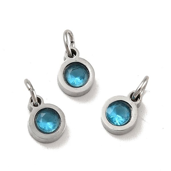 

PandaHall 304 Stainless Steel Pendants, with Cubic Zirconia and Jump Rings, Single Stone Charms, Flat Round, Stainless Steel Color, Cyan...