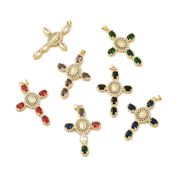 

PandaHall Rack Plating Brass Pendants, with Glass Cubic Zirconia, Religion Cross with Virgin Mary Charm, Cadmium Free & Lead Free..., Multicolor