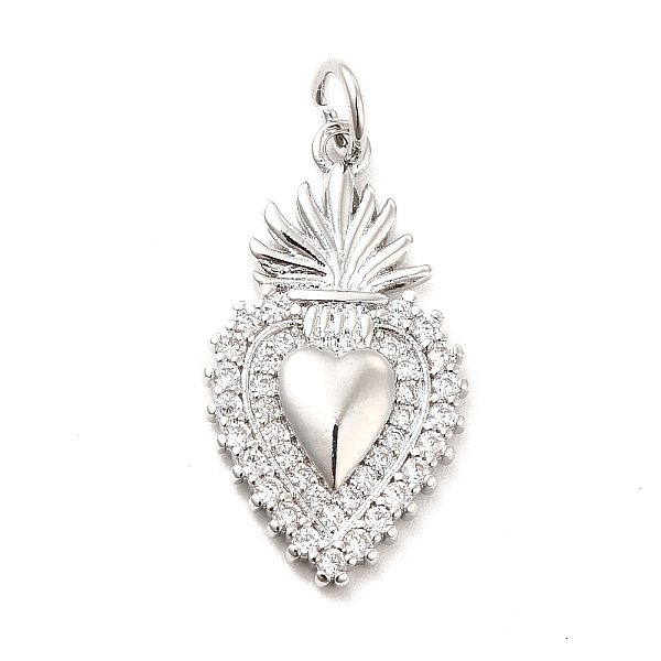 

PandaHall Rack Plating Brass Micro Pave Cubic Zirconia Pendants, Sacred Heart Charm, Mexican Milagro Flaming Holy Heart Charm, Long-Lasting..., Clear