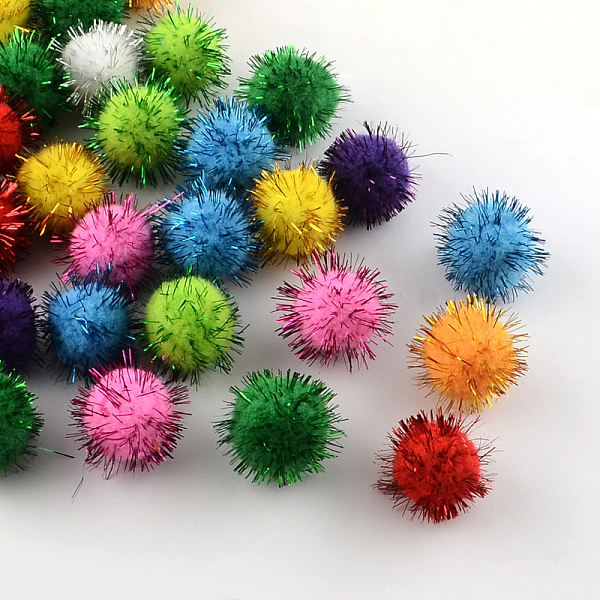 

PandaHall Handmade DIY Doll Craft Pom Pom Yarn Pom Pom Balls, with Metallic Cord, Mixed Color, 15mm, about 1000pcs/bag Fibre Multicolor