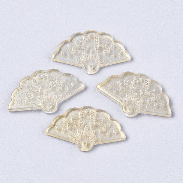 

PandaHall Transparent Spray Painted Glass Pendants, with Single Face Glitter Powder, Fan, Champagne Yellow, 20x34.5x3.5mm, Hole: 1.2mm Glass...