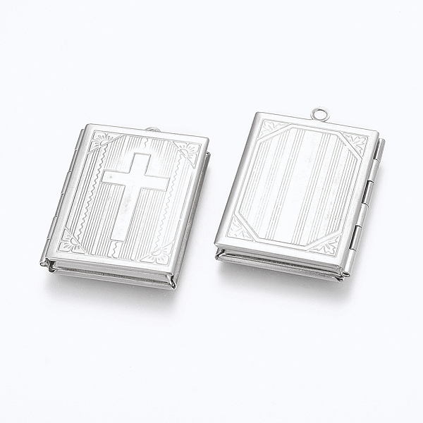 

PandaHall 304 Stainless Steel Locket Pendants, Photo Frame Charms for Necklaces, Rectangle with Cross, Stainless Steel Color, 39.5x27x5.5mm...