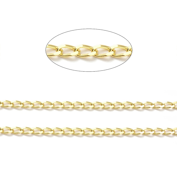 

PandaHall Rack Plating Brass Curb Chains, Unwelded, with Spool, Lead Free & Cadmium Free, Real 18K Gold Plated, Link: 6x3x1mm Brass