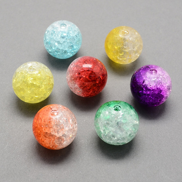 PandaHall Two Tone Transparent Crackle Acrylic Beads, Half Spray Painted, Round, Mixed Color, 14mm, Hole: 2.5mm, about 335pcs/500g Acrylic...