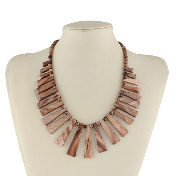 

PandaHall Freshwater Shell Beaded Bib Statement Necklaces, Sienna, 18.9 inch Shell Brown