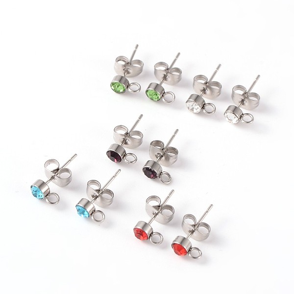 

PandaHall 304 Stainless Steel Stud Earring Findings, with Loop, with Rhinestone, Mixed Color, 4mm, Hole: 1.8mm, Pin: 0.6mm 304 Stainless..., Multicolor