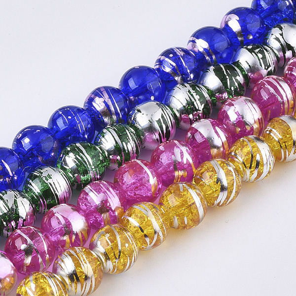 

PandaHall Drawbench Transparent Glass Beads Strands, Crackle Style, Round, Mixed Color, 10x9.5mm, Hole: 1.5mm, about 79~80pcs/strand, 30.3..., Multicolor