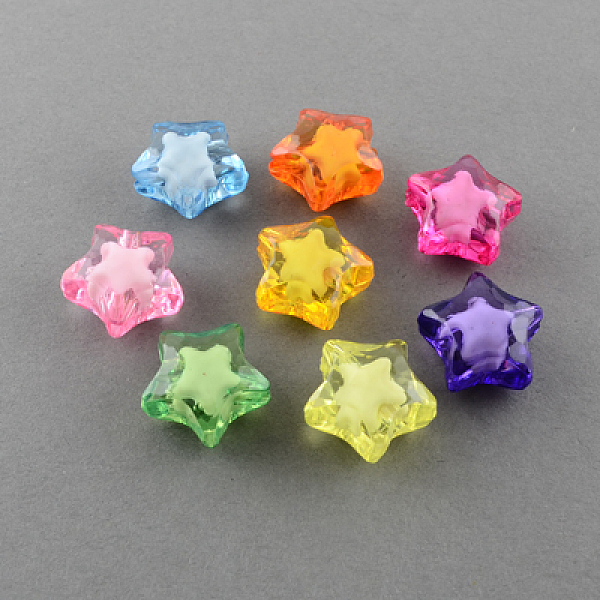 

PandaHall Transparent Acrylic Beads, Bead in Bead, Star, Mixed Color, 34x35x13mm, Hole: 3mm, about 60pcs/500g Acrylic Star Multicolor