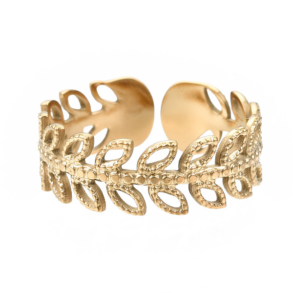 

PandaHall 304 Stainless Steel Leaf Wrap Open Cuff Ring, Chunky Hollow Ring for Women, Golden, US Size 7(17.3mm) 304 Stainless Steel