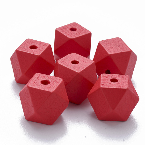 

PandaHall Painted Natural Wood Beads, Polygon, Red, 15.5x16x16mm, Hole: 3.5mm Schima Wood Polygon Red