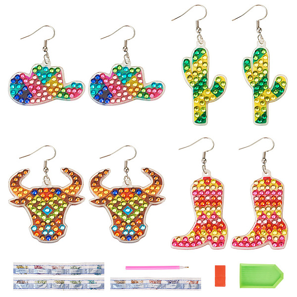 

PandaHall DIY Boho Cowboy Diamond Painting Earring Kits, including Rhinestones, Pen, Tray Plate and Glue Clay, Iron Earring Hook and Link..., Multicolor