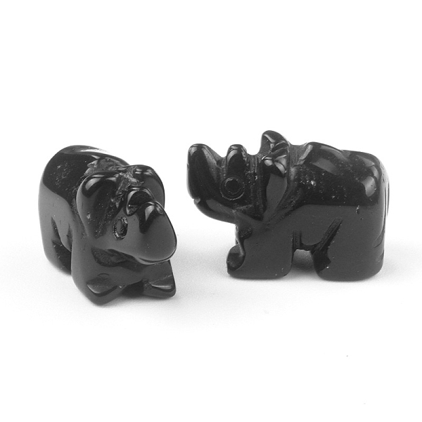 

PandaHall Natural Obsidian Carved Healing Rhinoceros Figurines, Reiki Energy Stone Display Decorations, 26x17~20mm Obsidian Rhinoceros