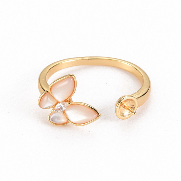

PandaHall Brass Peg Bails Cuff Finger Ring Settings, with Natural Shell, for Half Drilled Bead, Nickel Free, Butterfly, Real 18K Gold Plated...