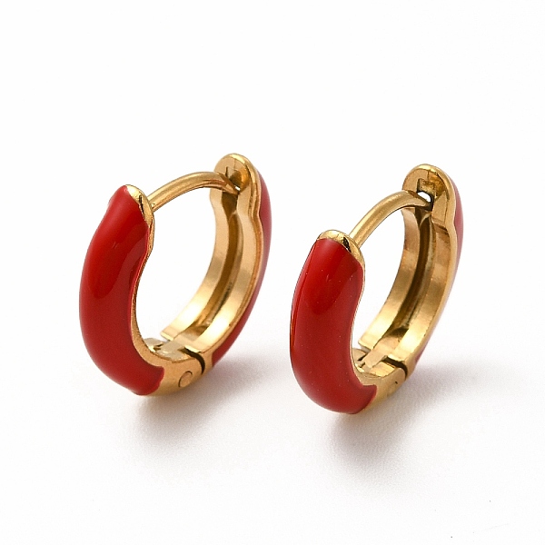 

PandaHall Enamel Hoop Earrings, Real 18K Gold Plated 316 Surgical Stainless Steel Jewelry for Women, FireBrick, 13x14x3mm, Pin: 1mm 316..., Red