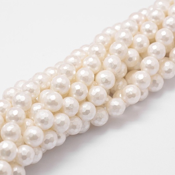 

PandaHall Shell Pearl Bead Strands, Grade A, Faceted Round, Floral White, 6mm, Hole: 1mm, about 62pcs/strand, 16 inch Shell Pearl Round