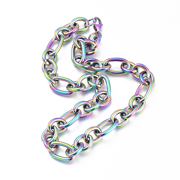 

PandaHall Ion Plating(IP) 304 Stainless Steel Figaro Chain Necklace, Unwelded, Oval Link Chain, Rainbow Color, 17.71 inch(45cm) Stainless...
