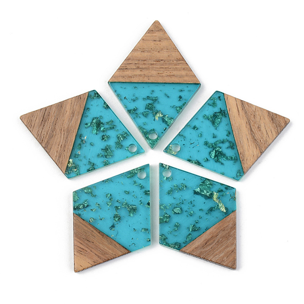 

PandaHall Transparent Resin & Walnut Wood Pendants, with Gold Foil, Rhombus, Dark Turquoise, 34x24x3mm, Hole: 2mm Resin+Wood Rhombus Cyan