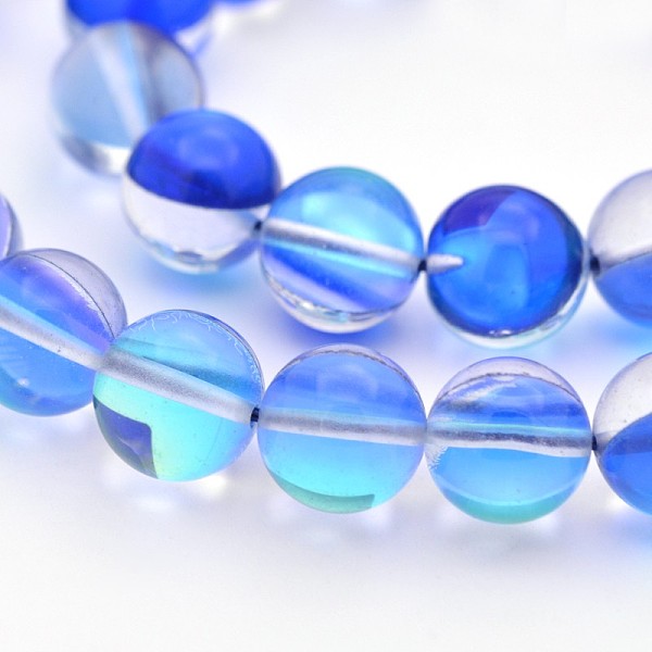 

PandaHall Round Synthetic Moonstone Beads Strands, Holographic Beads, Dyed, Blue, 8mm, Hole: 1mm, about 45~47pcs/strand, 14~15 inch...