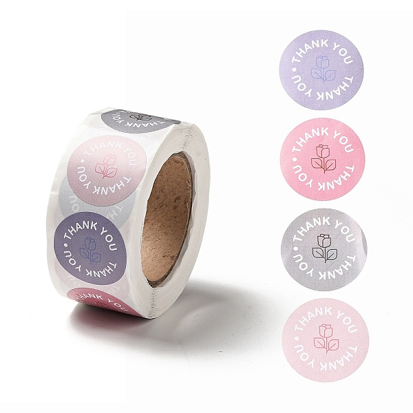 

PandaHall Flat Round Rose Pattern Thank You Paper Stickers Roll, Self-Adhesive Gift Tag for Seal Top Decoration, Mixed Color, 66x27mm..., Multicolor