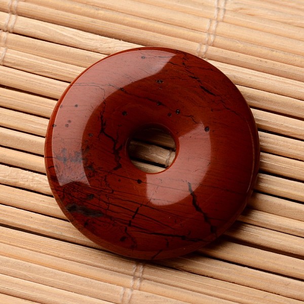 

PandaHall Donut/Pi Disc Natural Red Jasper Pendants, 30x4~5mm, Hole: 6mm Red Jasper Donut
