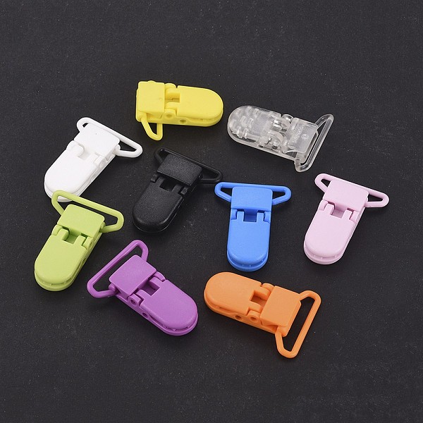 

PandaHall Eco-Friendly PC Plastic Baby Pacifier Clips, Mixed Color, 42x30mm, Hole: 25mm Plastic Multicolor