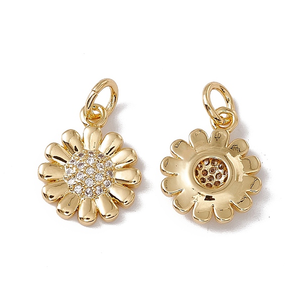 

PandaHall Brass Micro Pave Clear Cubic Zirconia Charms, with Jump Ring, Cadmium Free & Nickel Free & Lead Free, Rack Plating, Sunflower...
