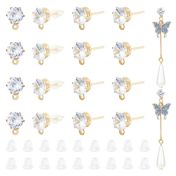 

PandaHall Unicraftale 12 Pairs Brass Cubic Zirconia Stud Earring Findings, with Horizontal Loop & 50Pcs Plastic Ear Nuts, Real 14K Gold..., Clear