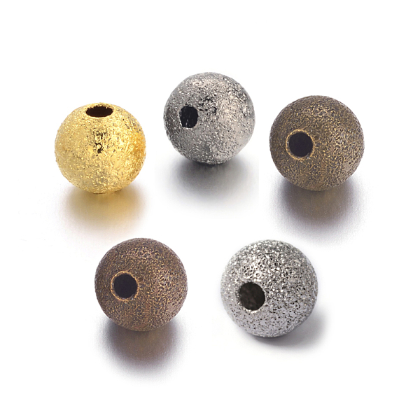 

PandaHall Brass Textured Beads, Nickel Free, Round, Mixed Color, 6mm Brass Round