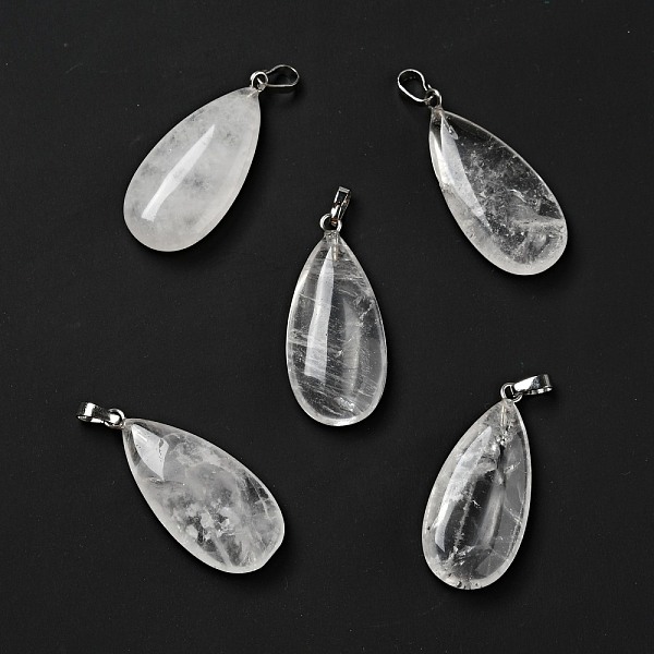 

PandaHall Natural Quartz Crystal Pendants, Rock Crystal Pendants, with Platinum Tone Brass Findings, Teardrop, 33x15x7~7.5mm, Hole: 5x3.5mm...