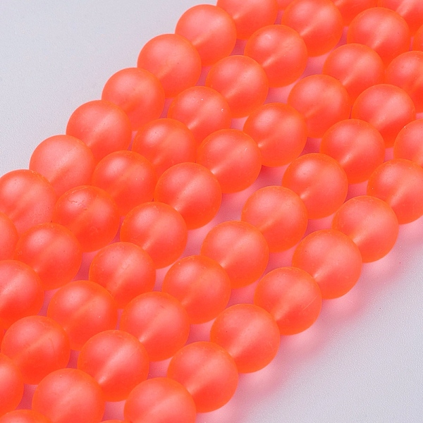 

PandaHall Transparent Glass Bead Strands, Frosted, Round, Orange Red, 10mm, Hole: 1.3~1.6mm, about 80pcs/strand, 31.4 inch Glass Round Red