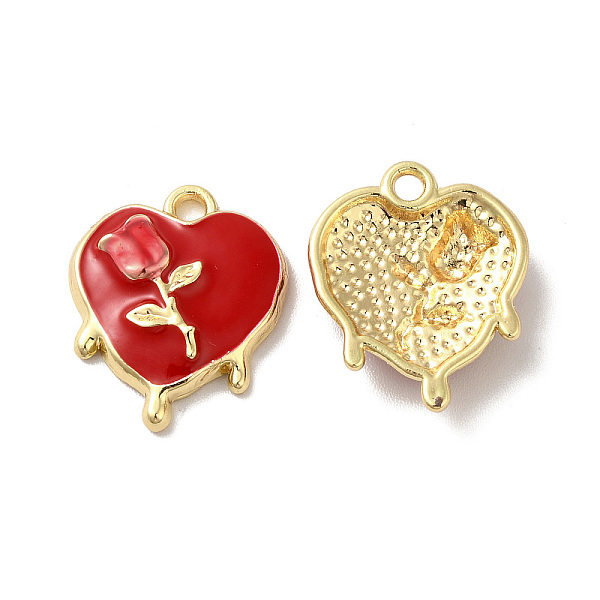 

PandaHall Rack Plating Alloy Enamel Pendants, Golden, Melting Heart with Rose Charm, Red, 19x15x4mm, Hole: 1.8mm Alloy+Enamel Heart Red