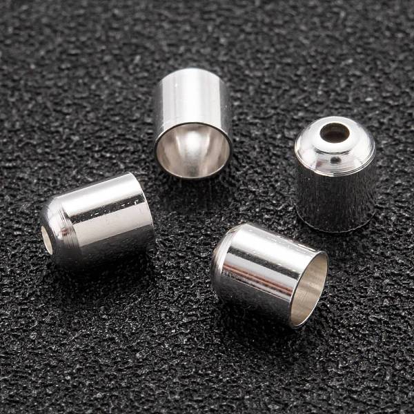 

PandaHall Brass Cord End, End Caps Long-Lasting Plated, Column, 925 Sterling Silver Plated, 6x5mm, Hole: 1.6mm, Inner Diameter: 4mm Brass