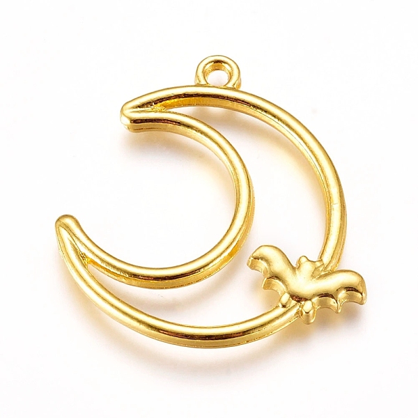 

PandaHall Halloween Zinc Alloy Open Back Bezel Pendants, For DIY UV Resin, Epoxy Resin, Pressed Flower Jewelry, Moon with Bat, Golden...