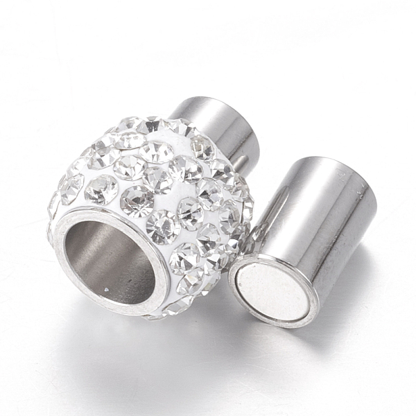 

PandaHall 304 Stainless Steel Magnetic Clasps with Glue-in Ends, with Polymer Clay Rhinestone Beads, Oval, Stainless Steel Color, 17x11~12mm..., Clear